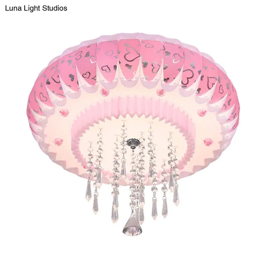 Modern Led Crystal Flush Mount Ceiling Light With Pink Drum Shade Perfect For Living Rooms