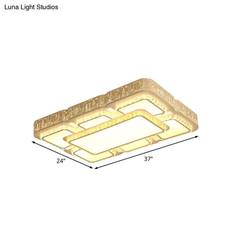 Modern Led Crystal Flush Mount Lamp: White Rectangular Design With Laser - Cut City Pattern