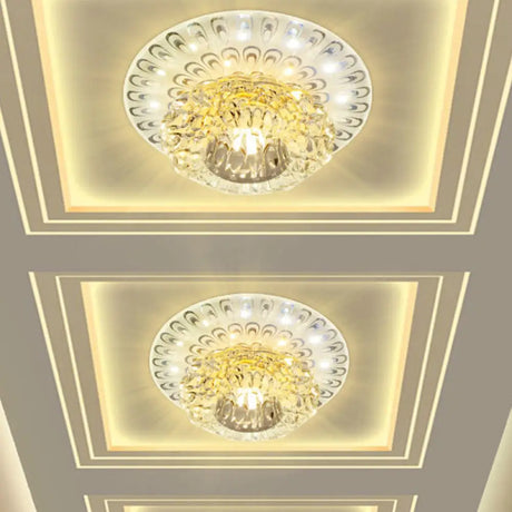 Modern Led Crystal Flush Mount Light In Warm/White - Peacock Tail Design Clear / White