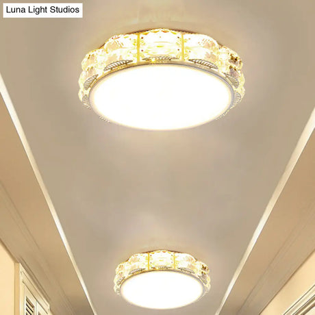 Modern Led Crystal Flush Mount Spotlight In Black/White - Round/Square Corridor Lighting