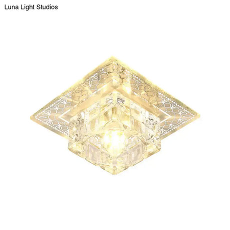 Modern Led Crystal Flushmount Ceiling Light - Square Clear Glass Chrome Finish Ideal For Porch