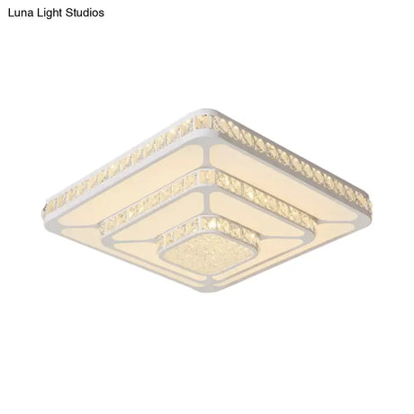 Modern Led Crystal Geometry Ceiling Lamp - White Flush Mount Light With 3 - Tier Design