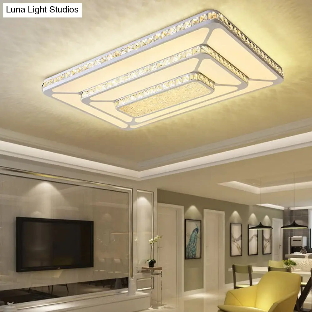 Modern Led Crystal Geometry Ceiling Lamp - White Flush Mount Light With 3 - Tier Design / Medium