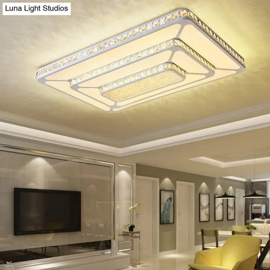 Modern Led Crystal Geometry Ceiling Lamp - White Flush Mount Light With 3 - Tier Design / Medium