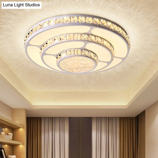Modern Led Crystal Geometry Ceiling Lamp - White Flush Mount Light With 3 - Tier Design / Small