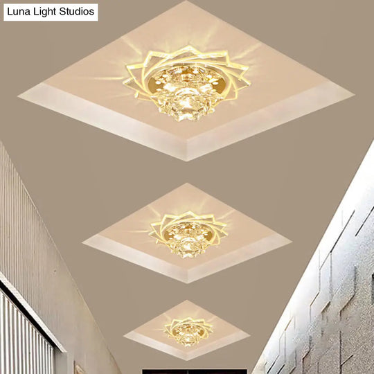 Modern Led Crystal Glass Lotus Ceiling Pendant Light - Flush-Mount Fixture Clear