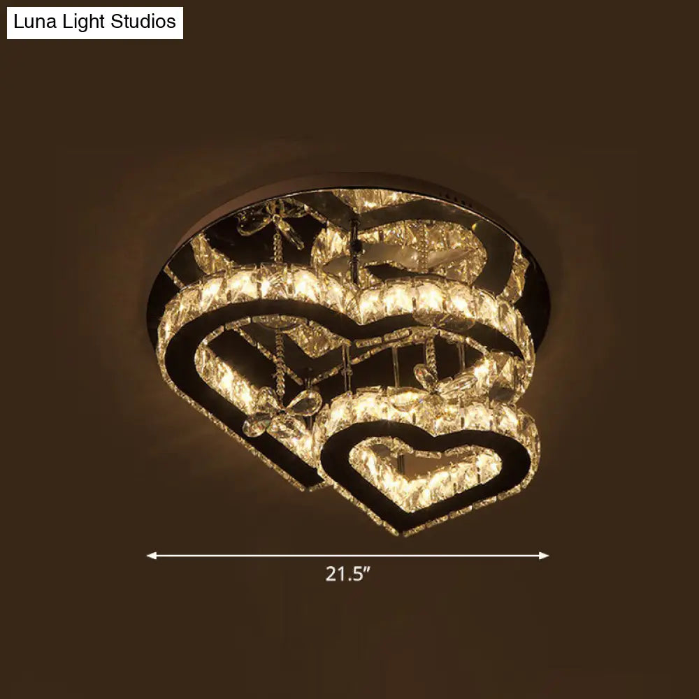 Modern Led Crystal Loving Heart Ceiling Light - Beveled Clear Semi - Flush Mount / 21.5’