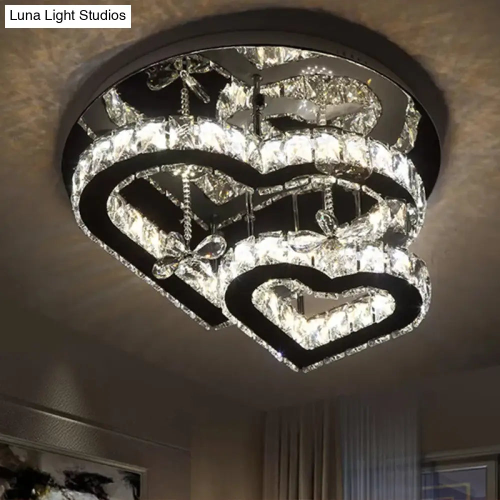 Modern Led Crystal Loving Heart Ceiling Light - Beveled Clear Semi-Flush Mount