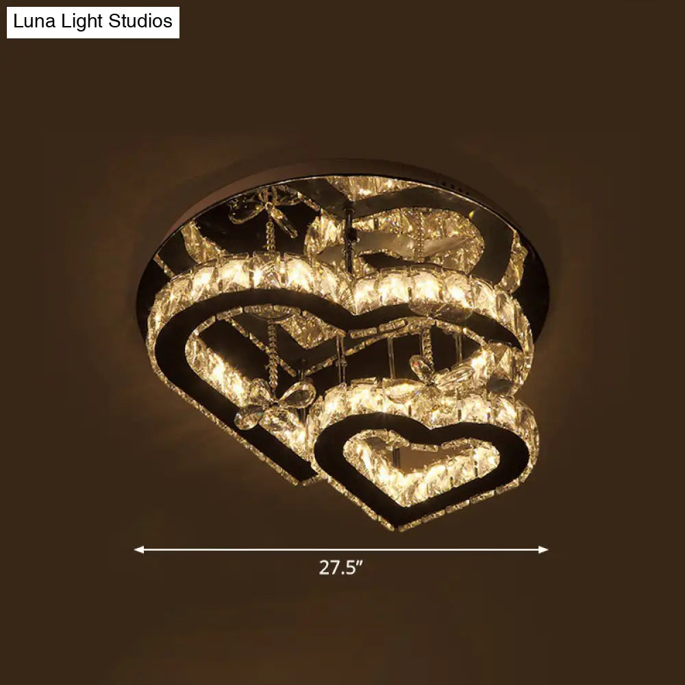 Modern Led Crystal Loving Heart Ceiling Light - Beveled Clear Semi-Flush Mount / 27.5