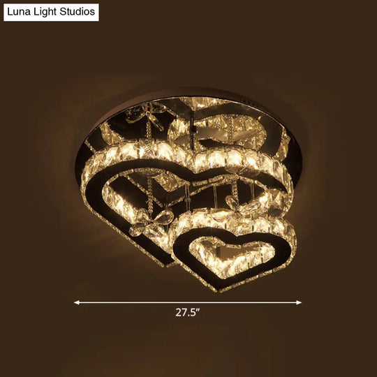 Modern Led Crystal Loving Heart Ceiling Light - Beveled Clear Semi-Flush Mount / 27.5