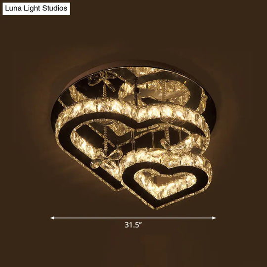 Modern Led Crystal Loving Heart Ceiling Light - Beveled Clear Semi - Flush Mount / 31.5’