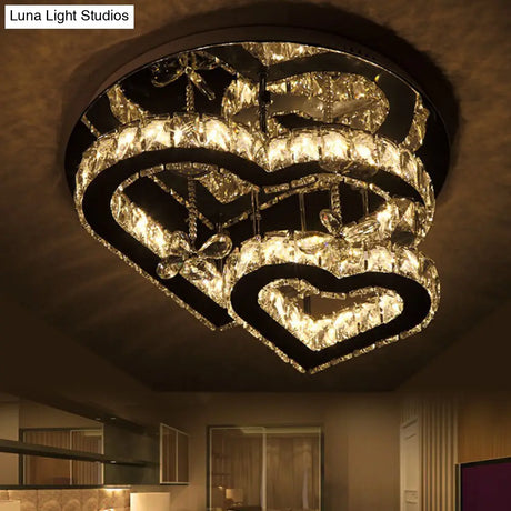 Modern Led Crystal Loving Heart Ceiling Light - Beveled Clear Semi - Flush Mount