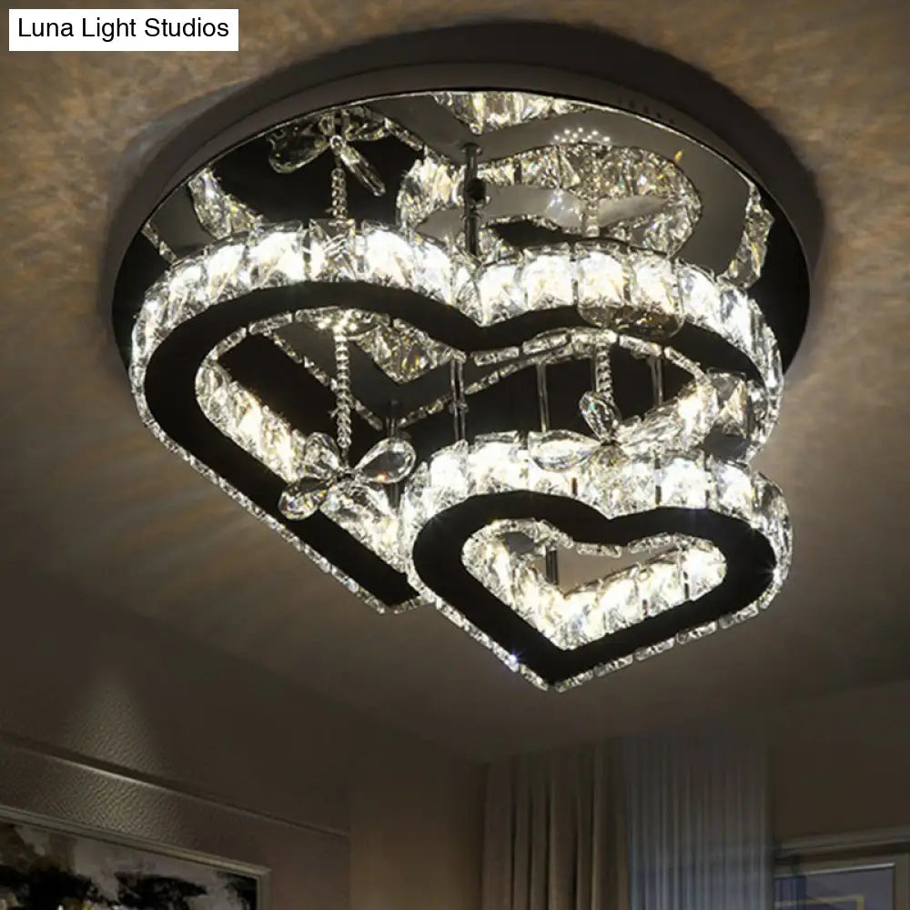 Modern Led Crystal Loving Heart Ceiling Light - Beveled Clear Semi-Flush Mount