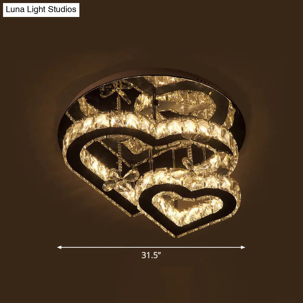 Modern Led Crystal Loving Heart Ceiling Light - Beveled Clear Semi-Flush Mount / 31.5