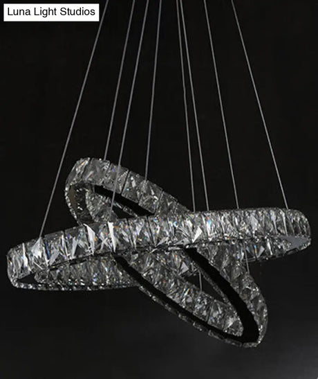 Modern Led Crystal Pendant Lamp: 2-Tier Circular Carousel Design Minimalistic Prismatic Ideal For