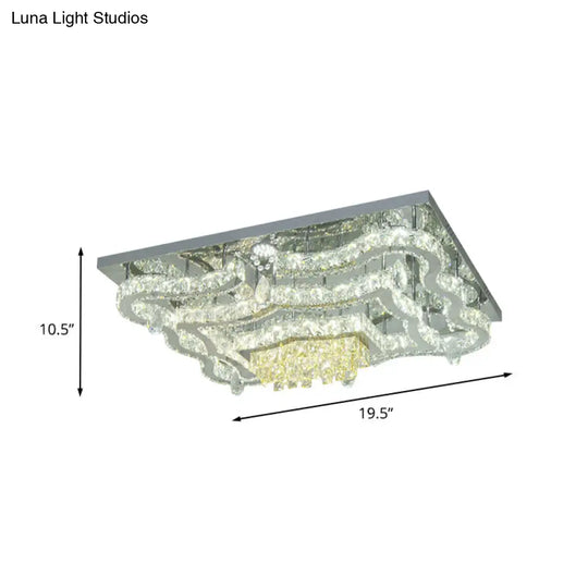 Modern Led Crystal Polished Chrome Semi Flush Ceiling Light With Tiered Scallops And Rectangle/Round