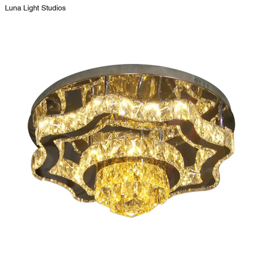 Modern Led Crystal Polished Chrome Semi Flush Ceiling Light With Tiered Scallops And Rectangle/Round