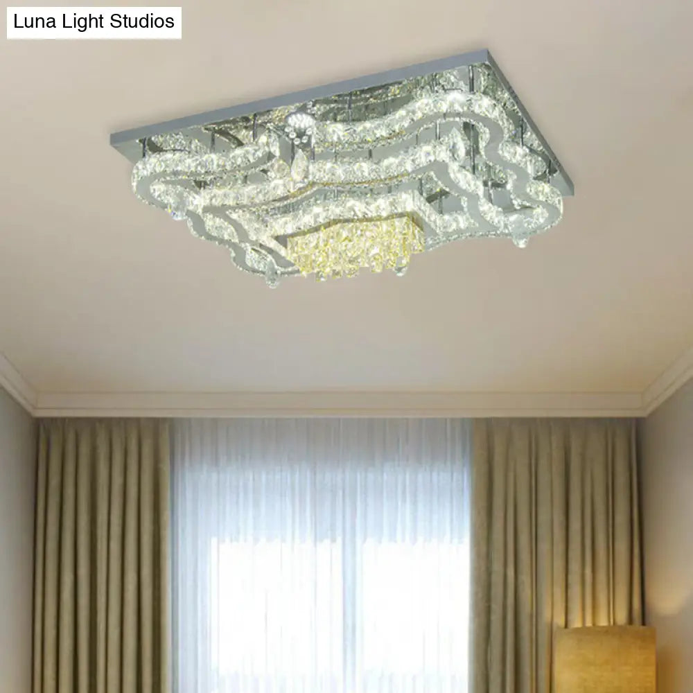 Modern Led Crystal Polished Chrome Semi Flush Ceiling Light With Tiered Scallops And