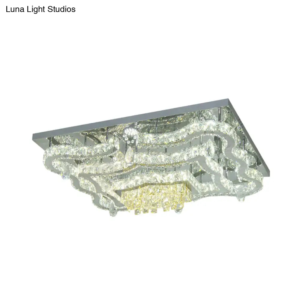 Modern Led Crystal Polished Chrome Semi Flush Ceiling Light With Tiered Scallops And