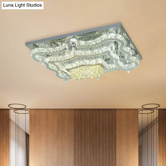 Modern Led Crystal Polished Chrome Semi Flush Ceiling Light With Tiered Scallops And