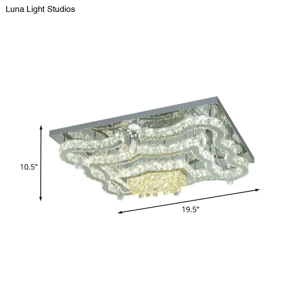 Modern Led Crystal Polished Chrome Semi Flush Ceiling Light With Tiered Scallops And