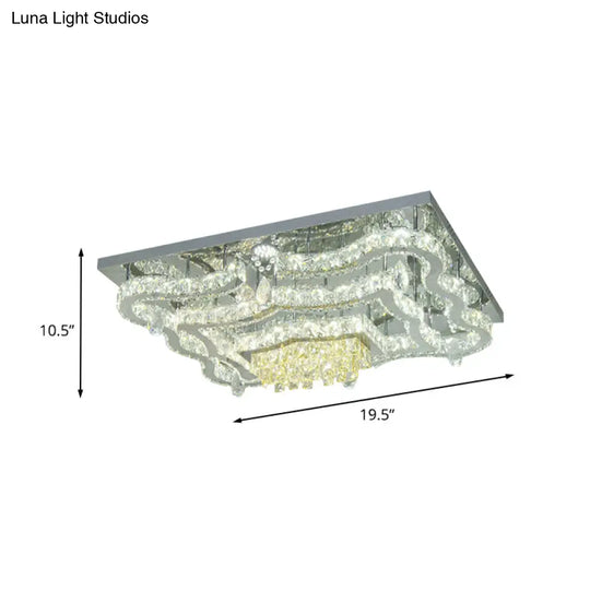 Modern Led Crystal Polished Chrome Semi Flush Ceiling Light With Tiered Scallops And