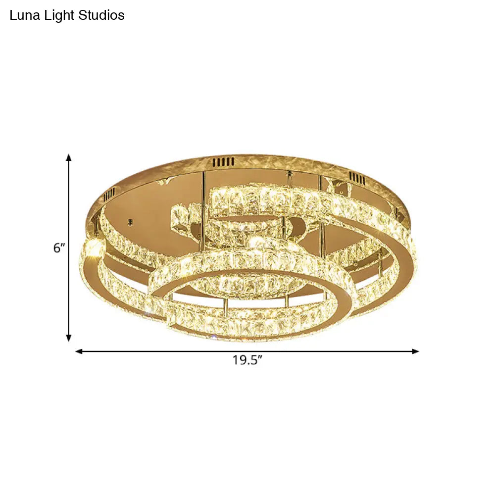 Modern Led Crystal Semi-Flush Ceiling Light In Warm/White 19.5/23.5 Diameter