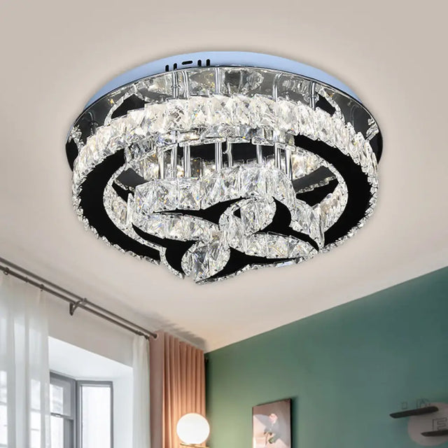Modern Led Crystal Shade Ceiling Lamp With Stainless Steel Finish Clear