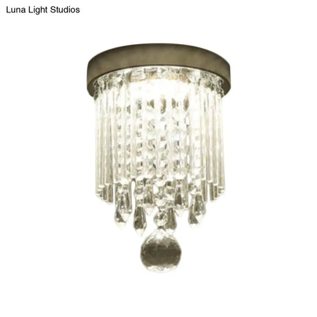 Modern Led Crystal Shade Chrome Flushmount Light 8’/19.5’ Wide Cylinder Ceiling Lamp