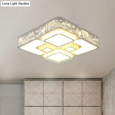 Modern Led Crystal Square Ceiling Light For Bedroom