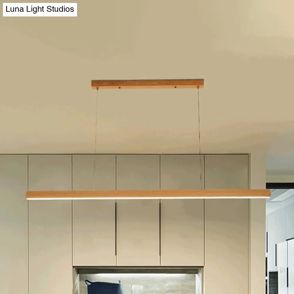 Modern Led Drop Pendant With Wood Shade - 1-Light Linear Ceiling Light Fixture