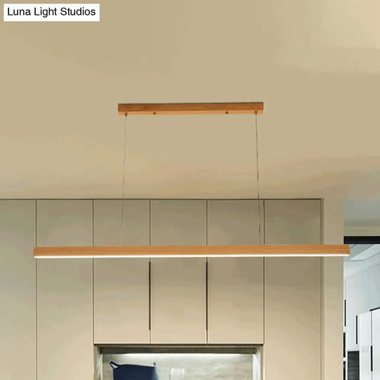Modern Led Drop Pendant With Wood Shade - 1-Light Linear Ceiling Light Fixture