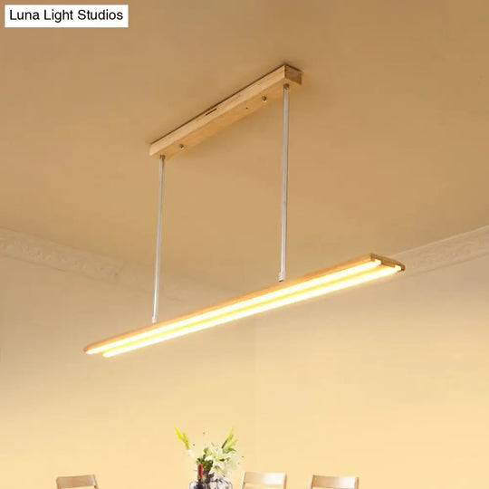 Modern Led Drop Pendant With Wood Shade - 1-Light Linear Ceiling Light Fixture