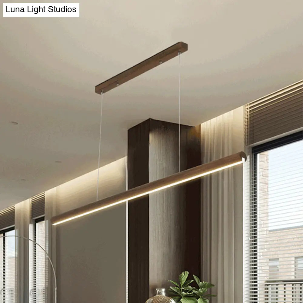 Modern Led Drop Pendant With Wood Shade - 1-Light Linear Ceiling Light Fixture