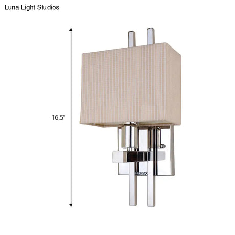 Modern Led Fabric Sconce Light: Rectangle Wall Mounted Beige Lighting For Bedroom