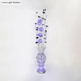 Modern Led Floor Lamp With Aluminum Blossom Design Black-Silver Finish And Purple Orb - Art Decor