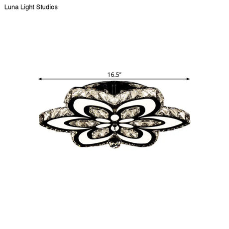 Modern Led Floral Crystal Ceiling Light For Bedroom - Clear/Amber Semi Flush Mount