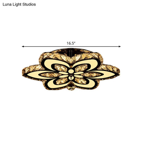 Modern Led Floral Crystal Ceiling Light For Bedroom - Clear/Amber Semi Flush Mount