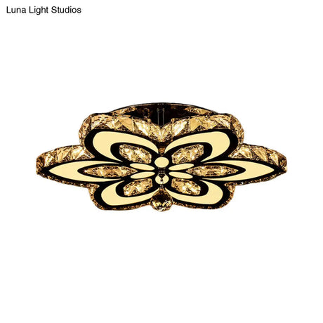Modern Led Floral Crystal Ceiling Light For Bedroom - Clear/Amber Semi Flush Mount