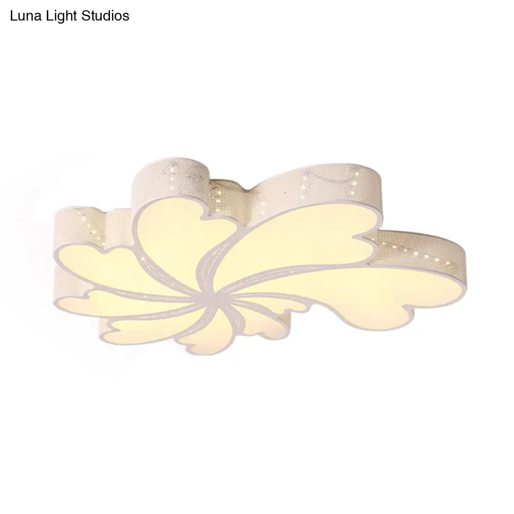 Modern Led Flower Bedroom Flush Mount Light In White With Iron Frame