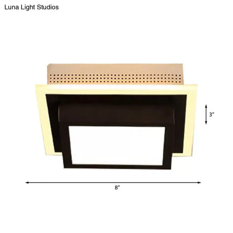 Modern Led Flush Ceiling Lamp In Black/White - Round Square Or Triangle Acrylic Design For Corridor