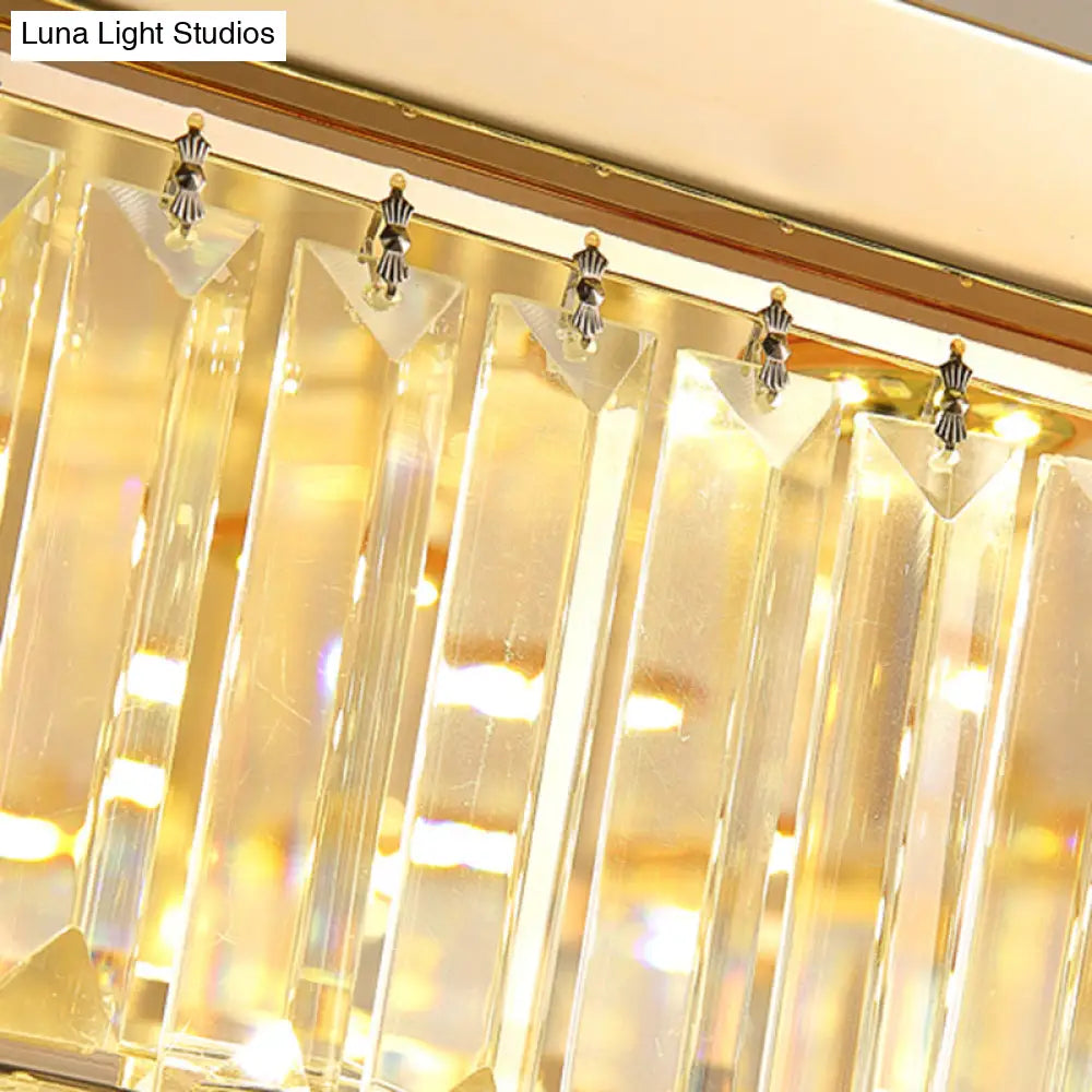 Modern Led Flush Ceiling Lamp With Clear Crystal Drum Shape For Living And Dining Room Lighting