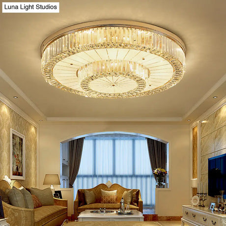 Modern Led Flush Ceiling Lamp With Clear Crystal Drum Shape For Living And Dining Room Lighting