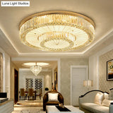 Modern Led Flush Ceiling Lamp With Clear Crystal Drum Shape For Living And Dining Room Lighting