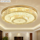 Modern Led Flush Ceiling Lamp With Clear Crystal Drum Shape For Living And Dining Room Lighting