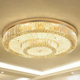 Modern Led Flush Ceiling Lamp With Clear Crystal Drum Shape For Living And Dining Room Lighting