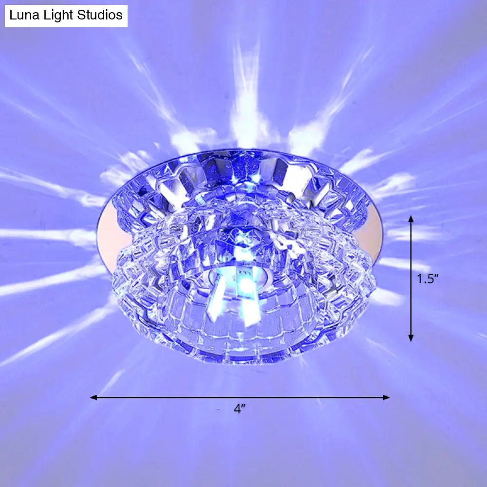 Modern Led Flush Ceiling Light – Clear Crystal Floral Design For Entryway / Blue
