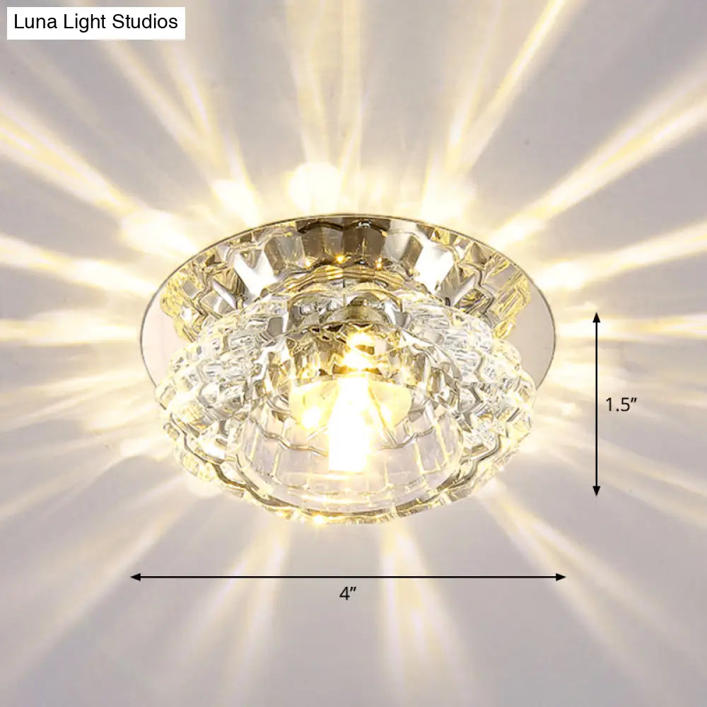 Modern Led Flush Ceiling Light – Clear Crystal Floral Design For Entryway / Warm