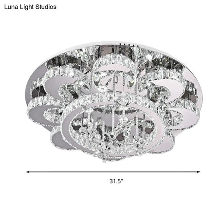 Modern Led Flush Ceiling Light: Floral - Like Crystal Mount In Chrome For Living Room -