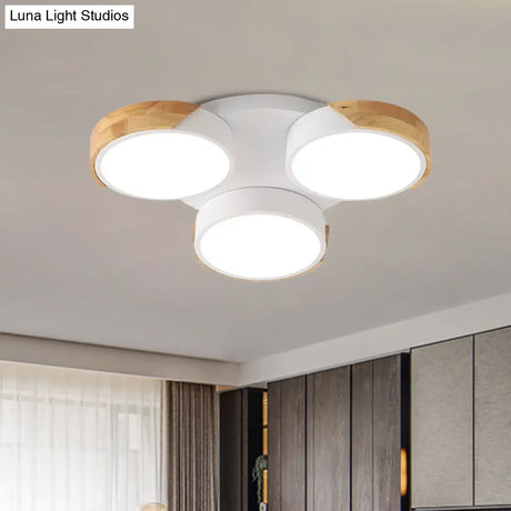Modern Led Flush Ceiling Light - Nordic Style 3 - Drum Shade Metal Fixture In Green/White For Porch
